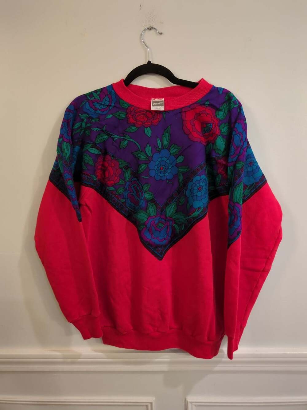 Hanes Floral Print Sweatshirt X-Large Vintage 90s Pink Purple